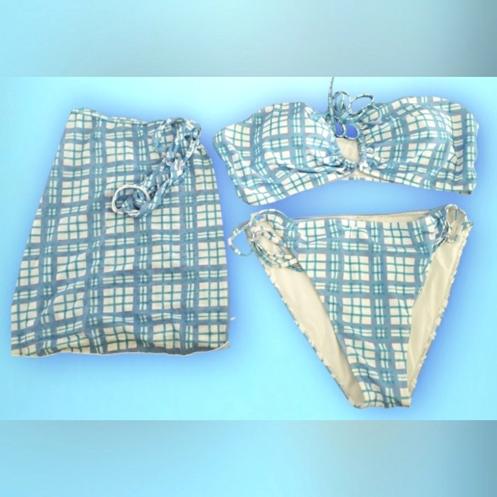 Blue Plade Checkered Haltertop Sexy Retro Plussize 3XL String Bikini Set